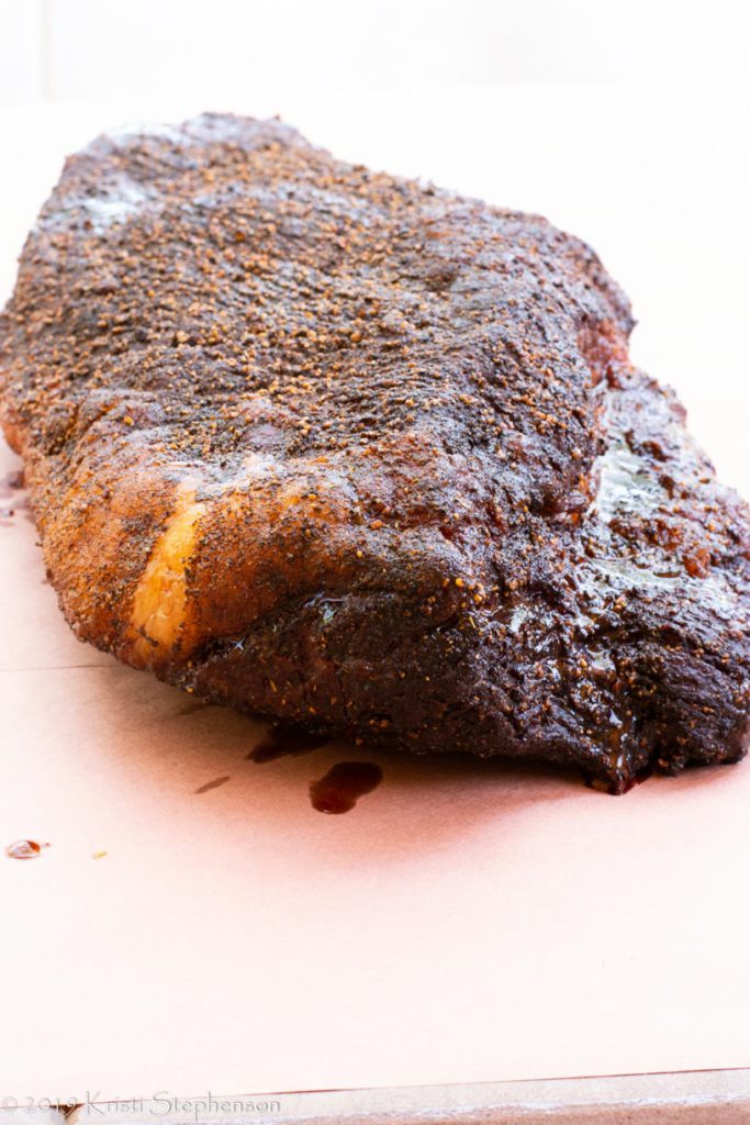 Brisket half way done and ready to wrap.